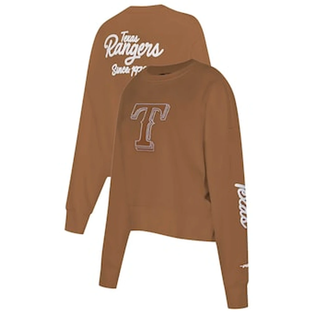 Women's Pro Standard Brown Texas Rangers Paint The City Pullover Cropped Sweatshirt