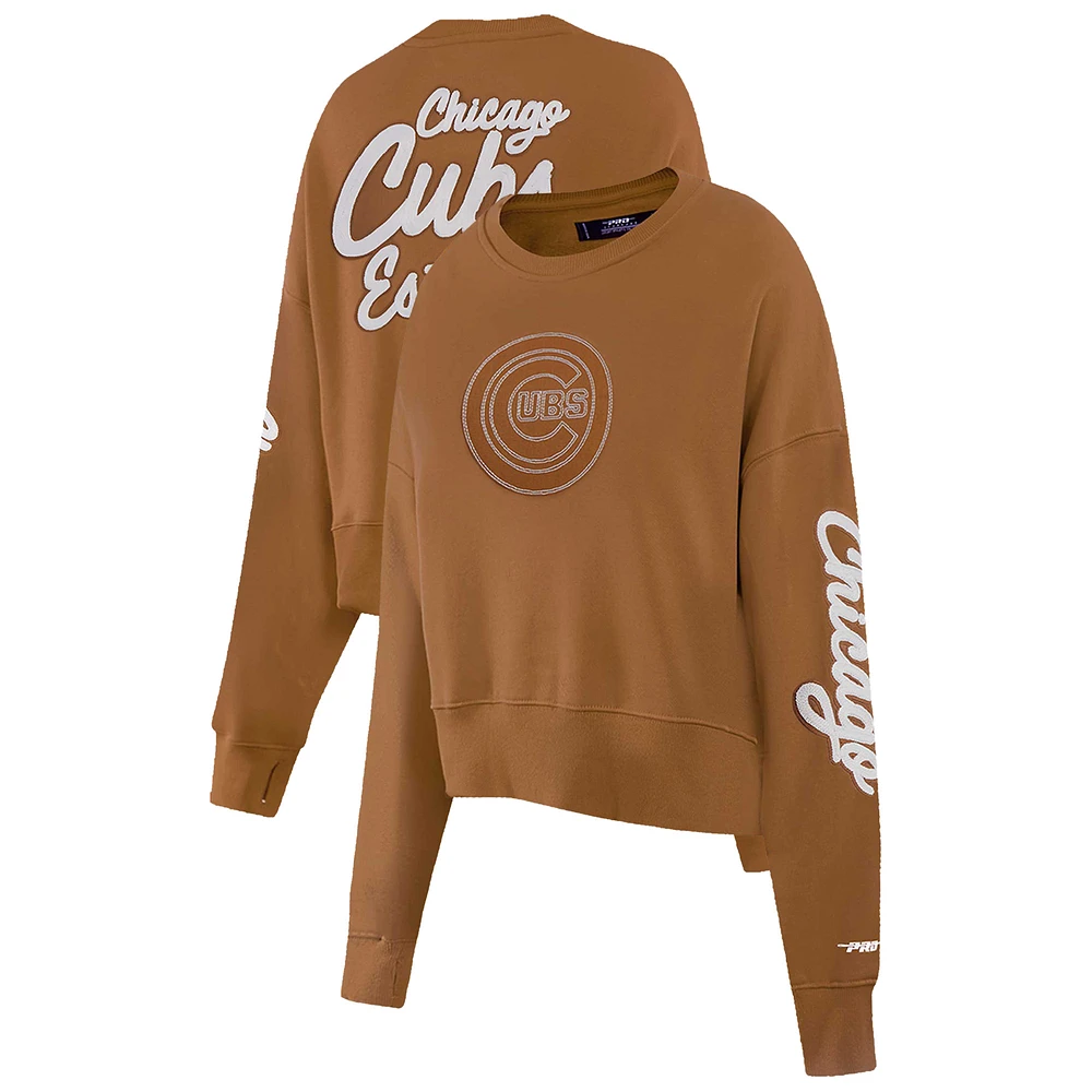 Women's Pro Standard Brown Chicago Cubs Paint The City Pullover Cropped Sweatshirt