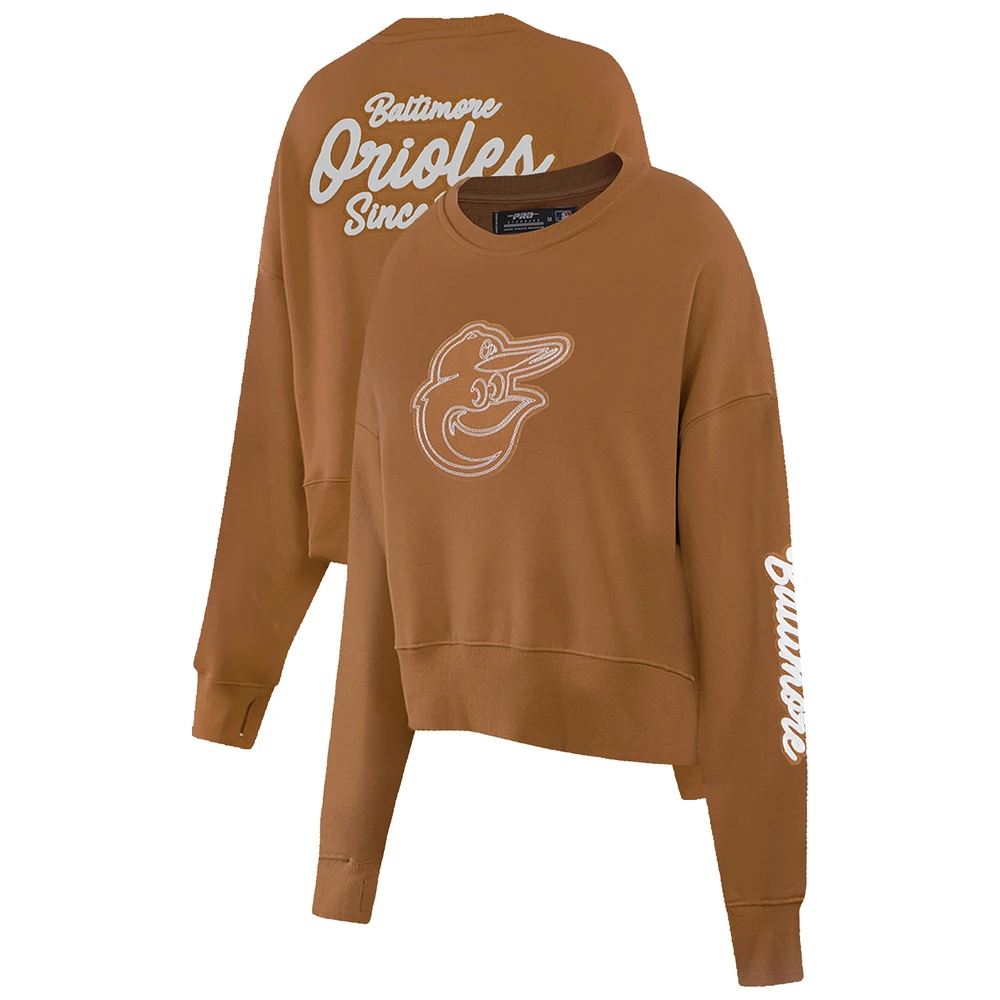 Women's Pro Standard Brown Baltimore Orioles Paint The City Pullover Cropped Sweatshirt