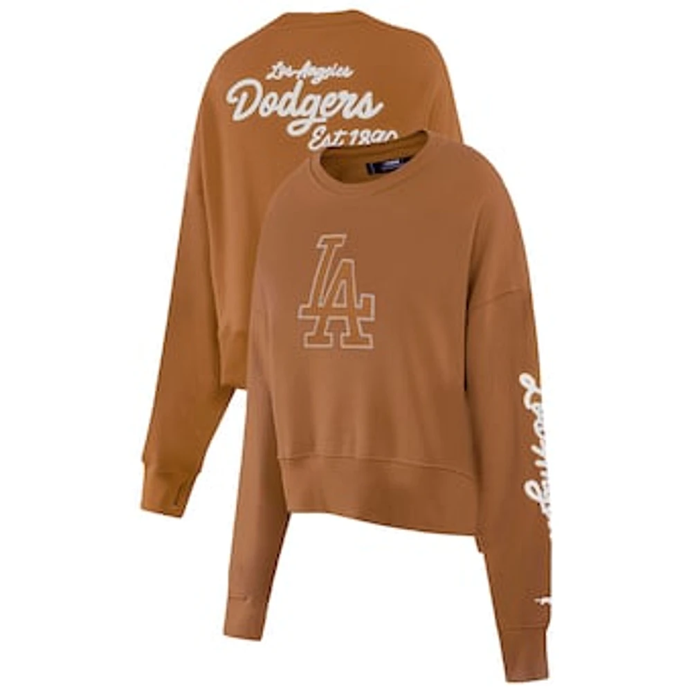 Women's Pro Standard Brown Los Angeles Dodgers Paint The City Pullover Cropped Sweatshirt