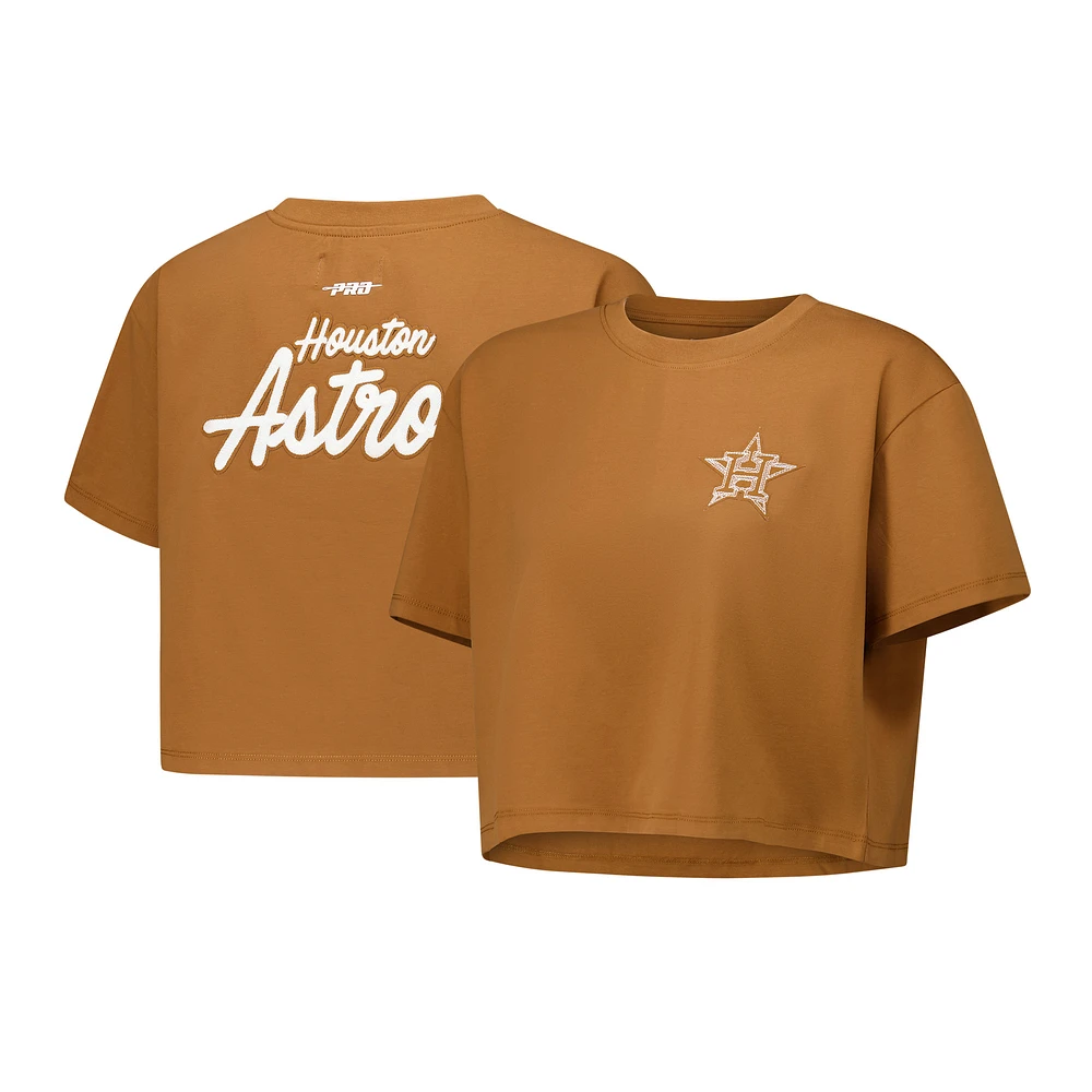 Women's Pro Standard Brown Houston Astros Paint The City Cropped Boxy T-Shirt