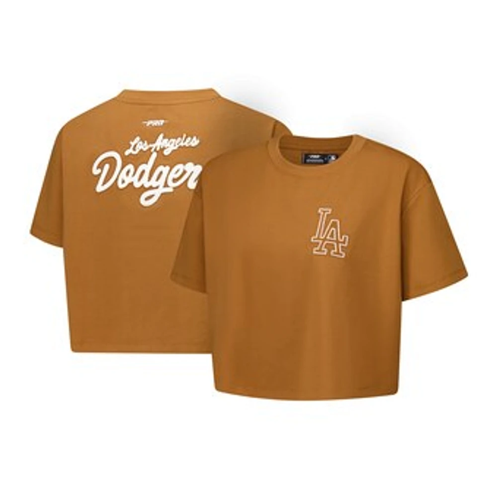 Women's Pro Standard Brown Los Angeles Dodgers Paint The City Cropped Boxy T-Shirt