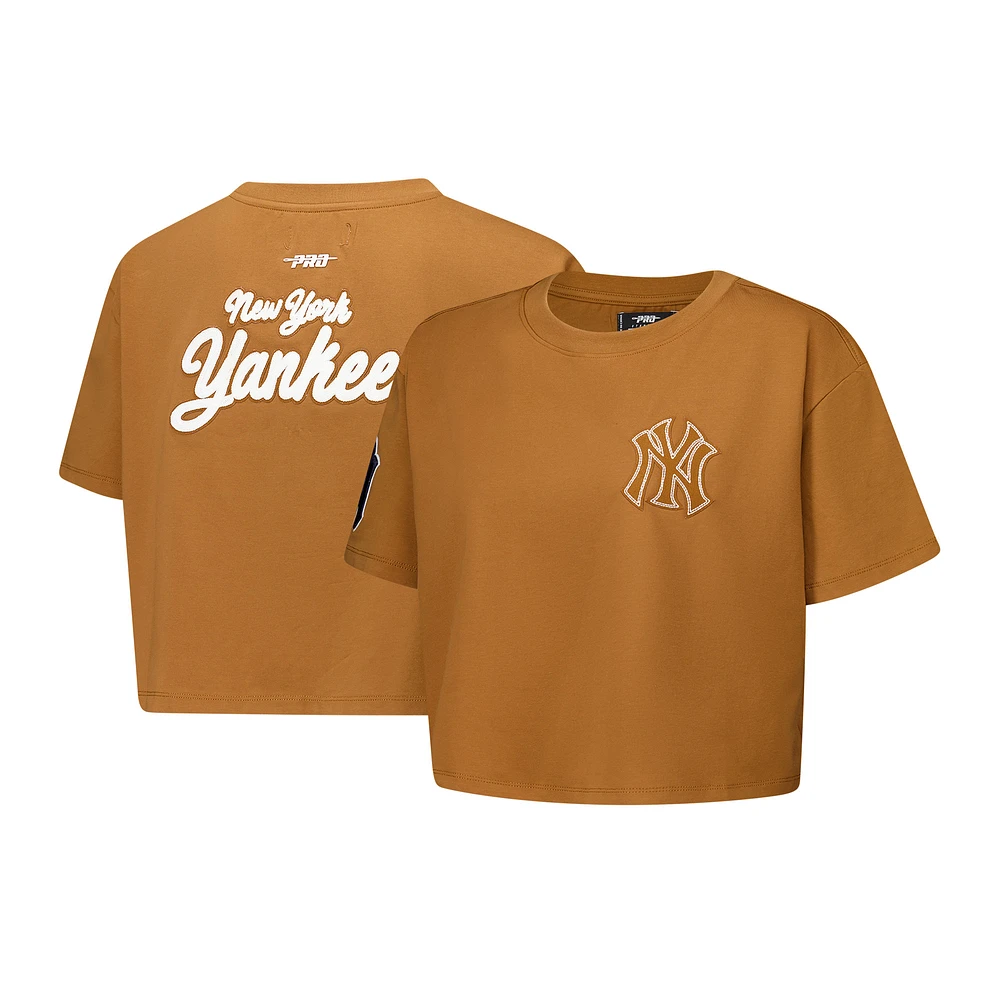 Women's Pro Standard Brown New York Yankees Paint The City Cropped Boxy T-Shirt