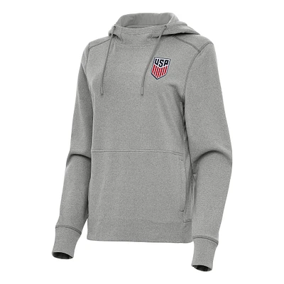 Women's Antigua Heather Gray USMNT Justice Pullover Hoodie