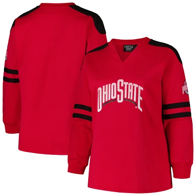 Women's Fanatics Scarlet Ohio State Buckeyes Plus Contrast Sleeve Fleece Pullover Sweatshirt