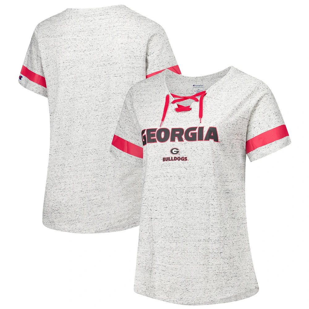 Women's Fanatics Heather Gray Georgia Bulldogs Plus Lace-Up V-Neck T-Shirt