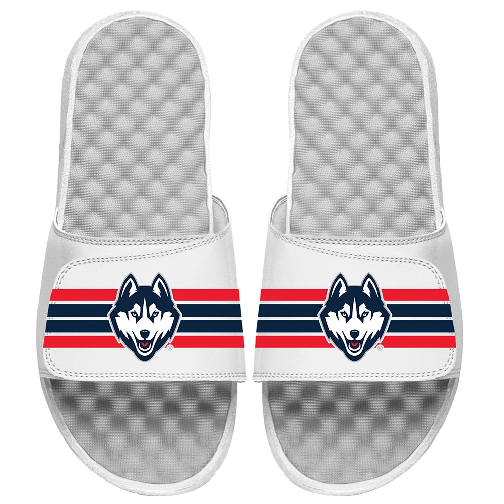 Unisex ISlide White UConn Huskies Varsity Stripes Slide Sandals