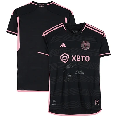 Lionel Messi, Luis Suarez & Sergio Busquets Inter Miami CF Autographed 2023 Black adidas Authentic Jersey - Front Signed