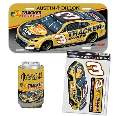 WinCraft Austin Dillon Bass Pro Shops Three-Piece Can Cooler, License Plate, & Three-Pack Fan Decal Set