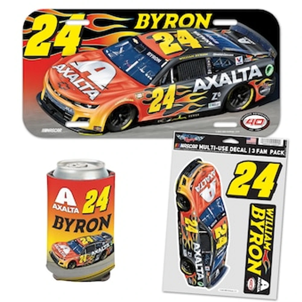 WinCraft William Byron Three-Piece Can Cooler, License Plate, & Three-Pack Fan Decal Set