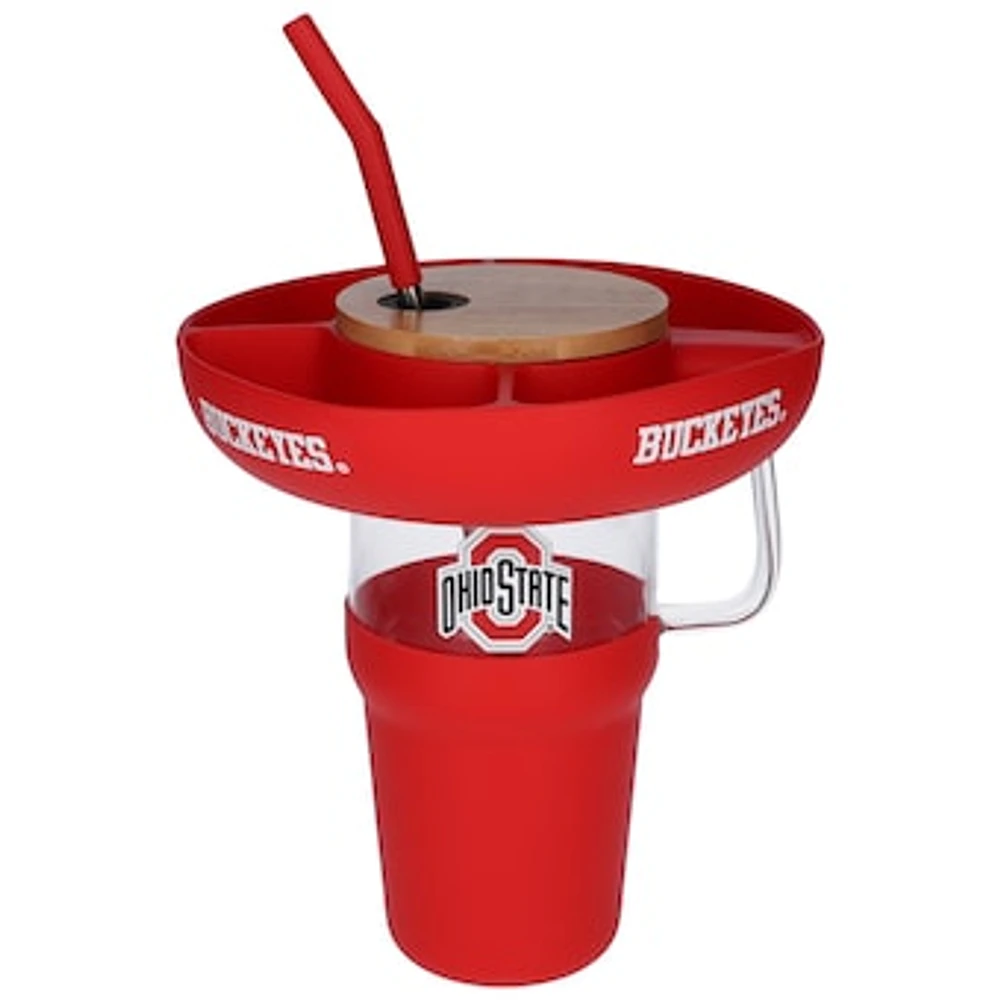 The Memory Company Ohio State Buckeyes 40oz. Glass Tumbler with Silicone Snack Tray