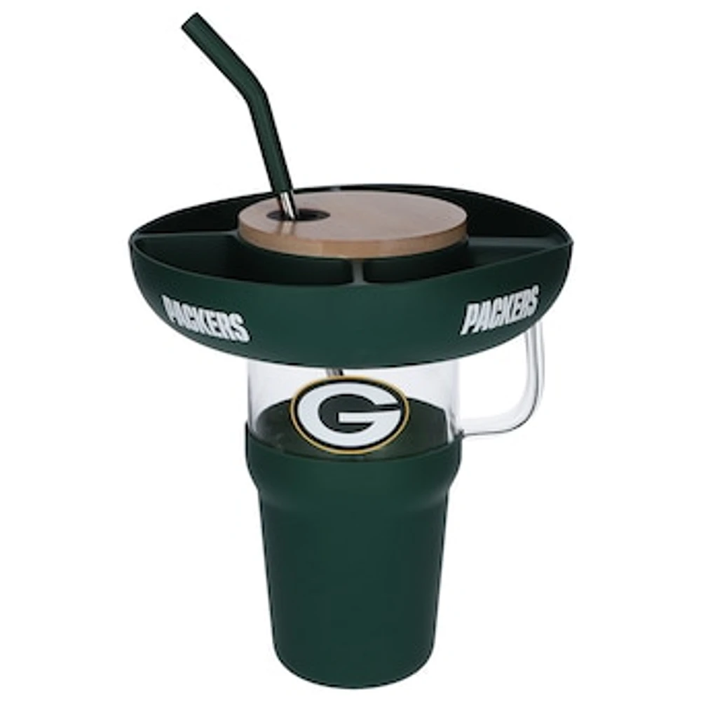 The Memory Company Green Bay Packers 40oz. Glass Tumbler with Silicone Snack Tray