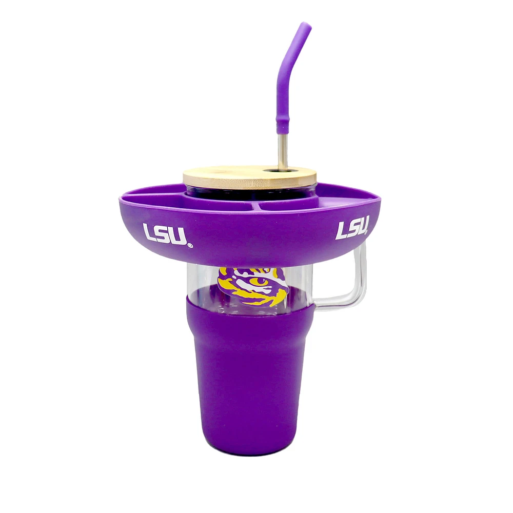 The Memory Company LSU Tigers 40oz. Glass Tumbler with Silicone Snack Tray