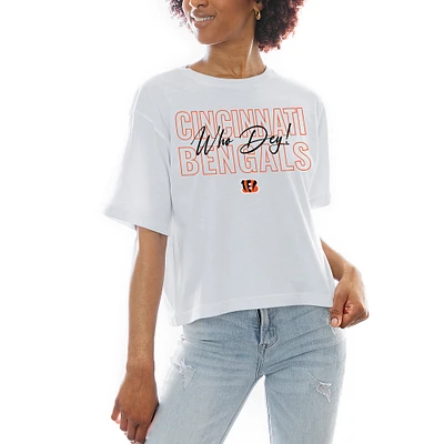 Women's Gameday Couture White Cincinnati Bengals Keep Playing Boxy Fit Cropped T-Shirt