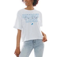 Women's Gameday Couture White Detroit Lions Keep Playing Boxy Fit Cropped T-Shirt