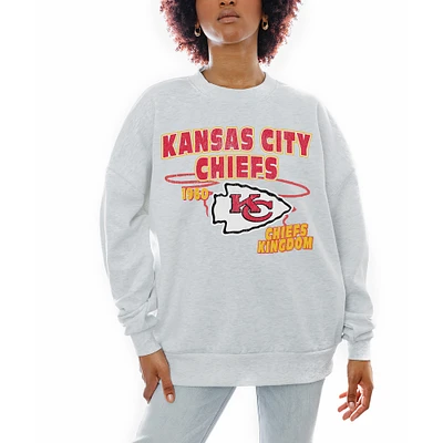 Women's Gameday Couture Ash Kansas City Chiefs Gridiron Goals Premium Drop Shoulder Pullover Sweatshirt