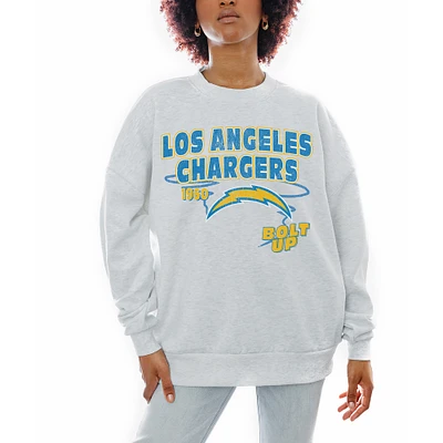 Women's Gameday Couture Ash Los Angeles Chargers Gridiron Goals Premium Drop Shoulder Pullover Sweatshirt