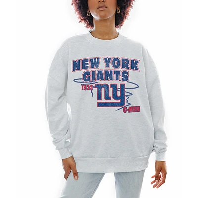 Women's Gameday Couture Ash New York Giants Gridiron Goals Premium Drop Shoulder Pullover Sweatshirt
