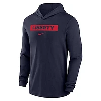 Men's Nike Navy Liberty Flames Sideline Hoodie Performance Long Sleeve T-Shirt