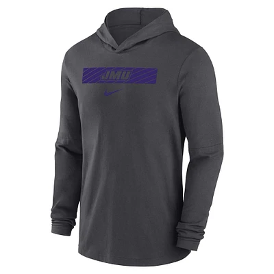 Men's Nike Anthracite James Madison Dukes Sideline Hoodie Performance Long Sleeve T-Shirt