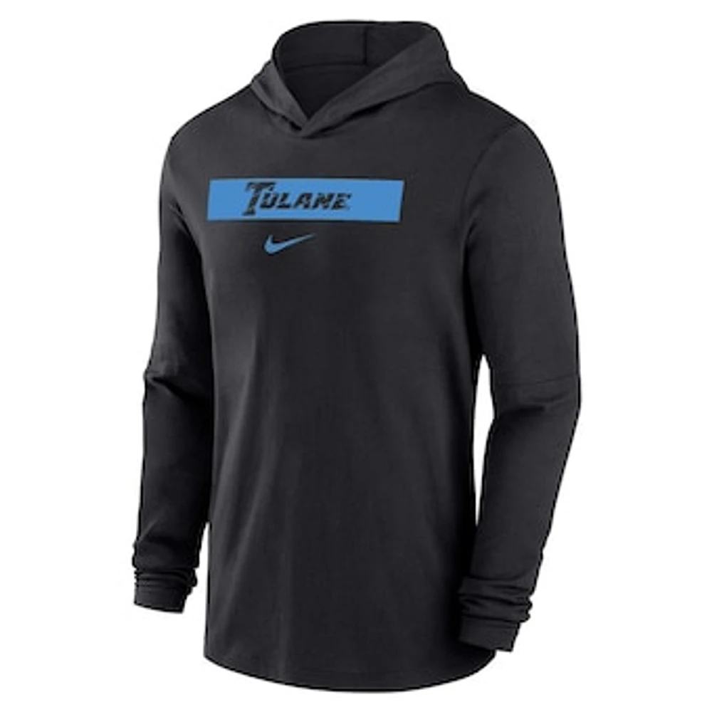 Men's Nike Black Tulane Green Wave Sideline Hoodie Performance Long Sleeve T-Shirt