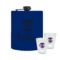 The Memory Company Philadelphia Phillies Three-Pack 8oz. Leather Flask & 2oz. Shot Glass Set