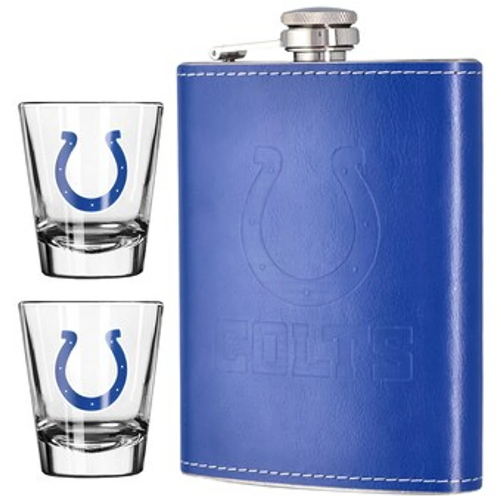 The Memory Company Indianapolis Colts Three-Pack 8oz. Leather Flask & 2oz. Shot Glass Set