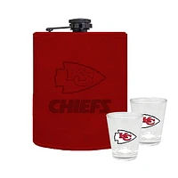 The Memory Company Kansas City Chiefs Three-Pack 8oz. Leather Flask & 2oz. Shot Glass Set