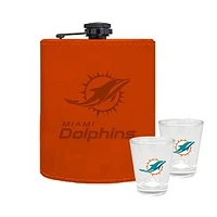 The Memory Company Miami Dolphins Three-Pack 8oz. Leather Flask & 2oz. Shot Glass Set