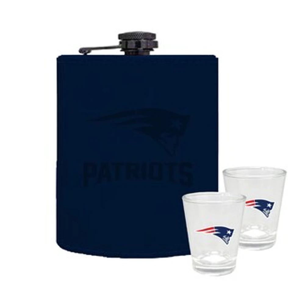 The Memory Company New England Patriots Three-Pack 8oz. Leather Flask & 2oz. Shot Glass Set