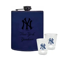 The Memory Company New York Yankees Three-Pack 8oz. Leather Flask & 2oz. Shot Glass Set