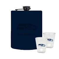 The Memory Company Seattle Seahawks Three-Pack 8oz. Leather Flask & 2oz. Shot Glass Set