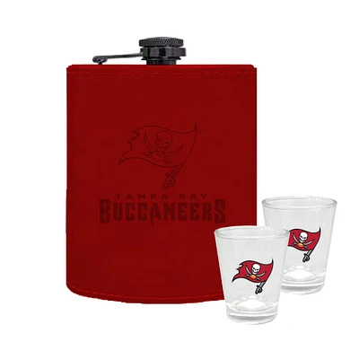 The Memory Company Tampa Bay Buccaneers Three-Pack 8oz. Leather Flask & 2oz. Shot Glass Set