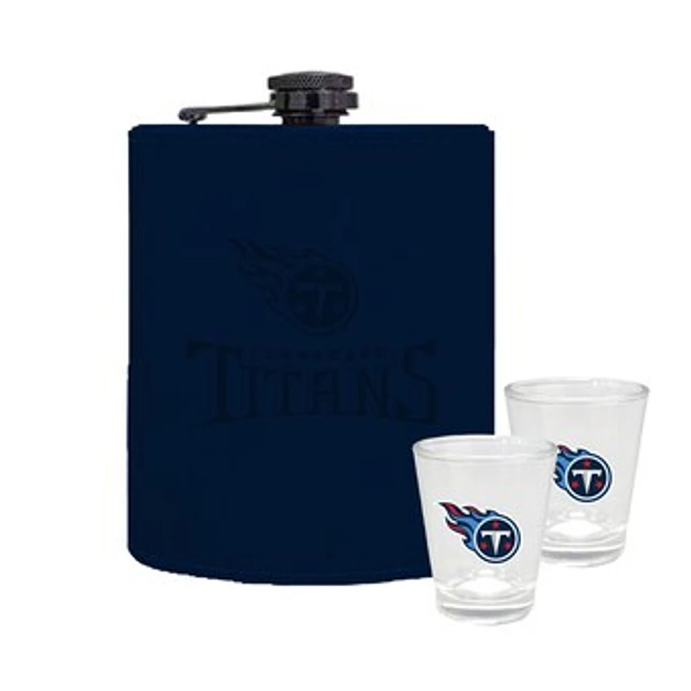 The Memory Company Tennessee Titans Three-Pack 8oz. Leather Flask & 2oz. Shot Glass Set