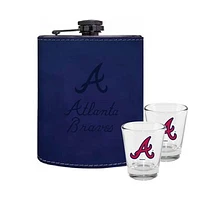 The Memory Company Atlanta Braves Three-Pack 8oz. Leather Flask & 2oz. Shot Glass Set