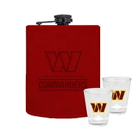 The Memory Company Washington Commanders Three-Pack 8oz. Leather Flask & 2oz. Shot Glass Set