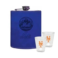 The Memory Company New York Mets Three-Pack 8oz. Leather Flask & 2oz. Shot Glass Set