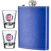 The Memory Company Chicago Cubs Three-Pack 8oz. Leather Flask & 2oz. Shot Glass Set