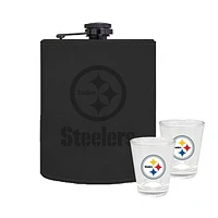 The Memory Company Pittsburgh Steelers Three-Pack 8oz. Leather Flask & 2oz. Shot Glass Set