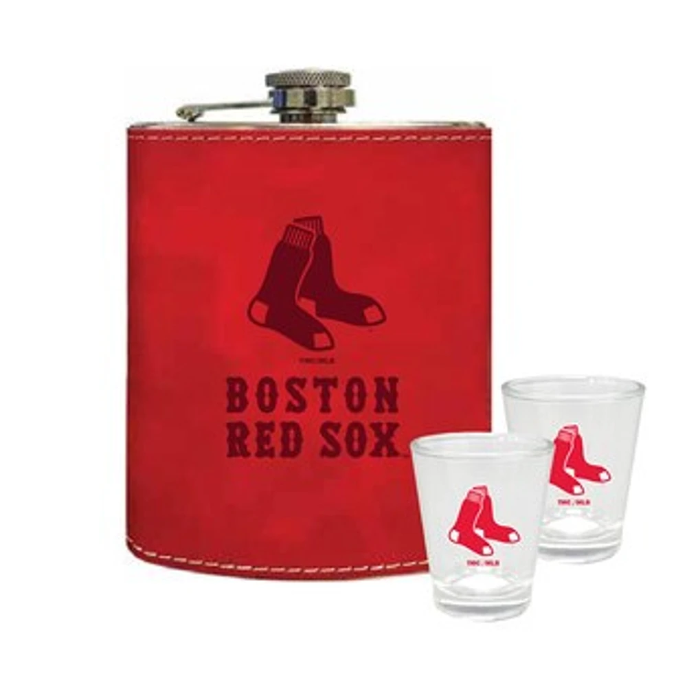 The Memory Company Boston Red Sox Three-Pack 8oz. Leather Flask & 2oz. Shot Glass Set