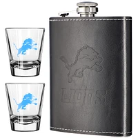 The Memory Company Detroit Lions Three-Pack 8oz. Leather Flask & 2oz. Shot Glass Set