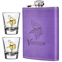 The Memory Company Minnesota Vikings Three-Pack 8oz. Leather Flask & 2oz. Shot Glass Set