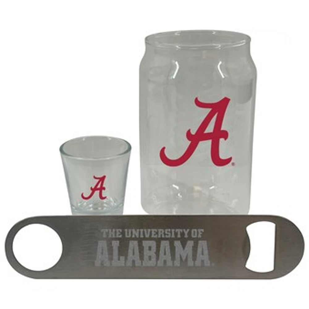 The Memory Company Alabama Crimson Tide Three-Pack Beer Glass, 2oz. Shot Glass & Bottle Opener Set