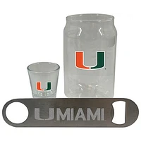 The Memory Company Miami Hurricanes Three-Pack Beer Glass, 2oz. Shot Glass & Bottle Opener Set