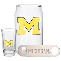 The Memory Company Michigan Wolverines Three-Pack Beer Glass, 2oz. Shot Glass & Bottle Opener Set