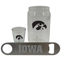 The Memory Company Iowa Hawkeyes Three-Pack Beer Glass, 2oz. Shot Glass & Bottle Opener Set