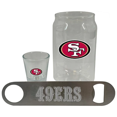 The Memory Company San Francisco 49ers Three-Pack Beer Glass, 2oz. Shot Glass & Bottle Opener Set