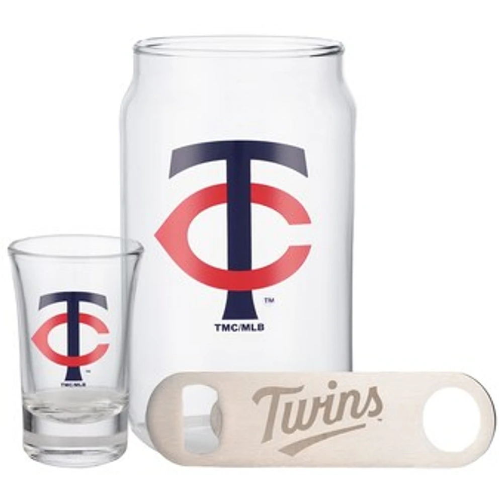 The Memory Company Minnesota Twins Three-Pack Beer Glass, 2oz. Shot Glass & Bottle Opener Set