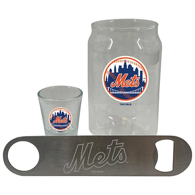 The Memory Company New York Mets Three-Pack Beer Glass, 2oz. Shot Glass & Bottle Opener Set