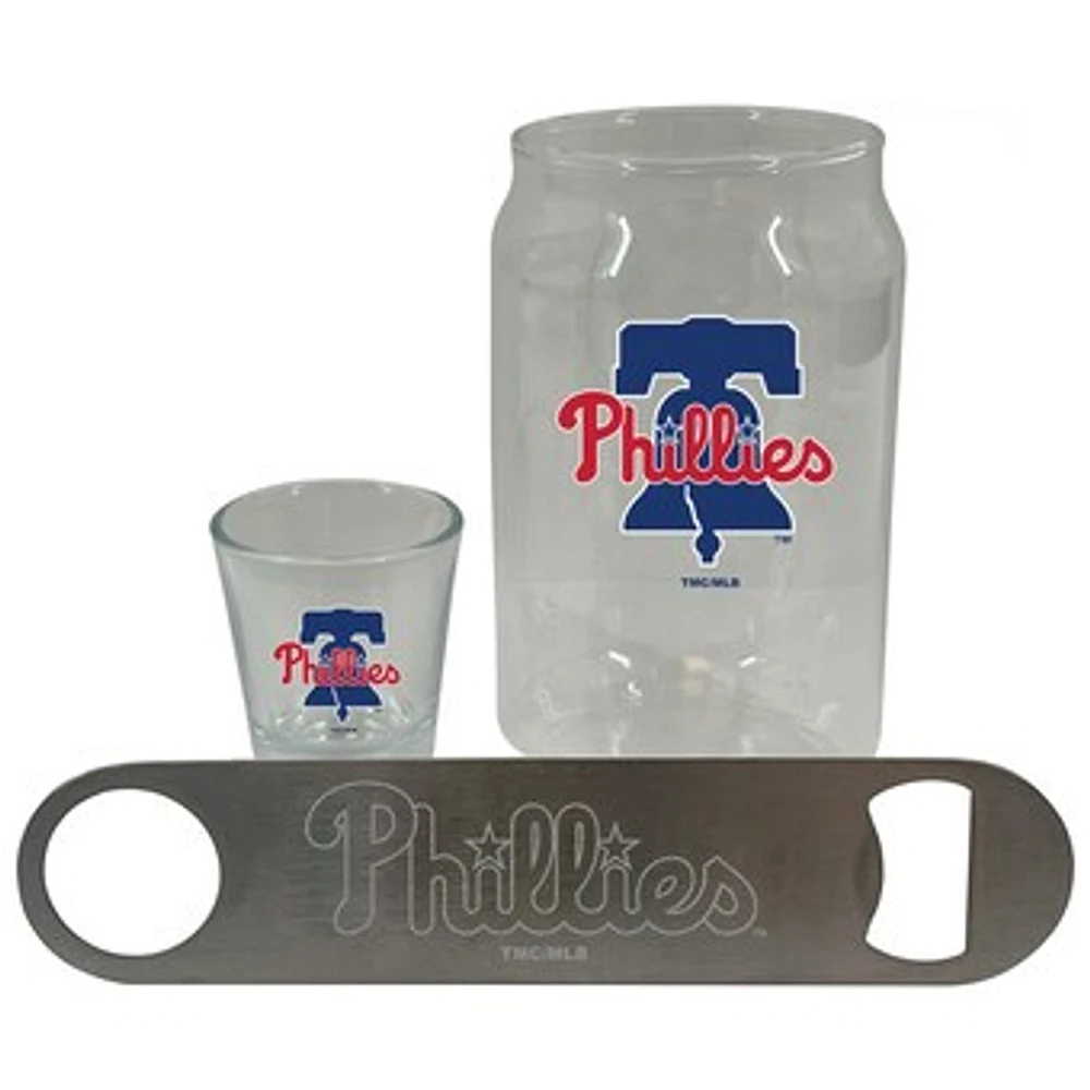 The Memory Company Philadelphia Phillies Three-Pack Beer Glass, 2oz. Shot Glass & Bottle Opener Set